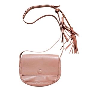 American Eagle Blush Pink Leather Mini Crossbody Flap Bag Tassels Made in Italy